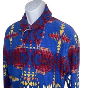 Ralph Lauren Polo Blue Red Aztec Shawl Sweater Snow Beach Stadium Size Medium